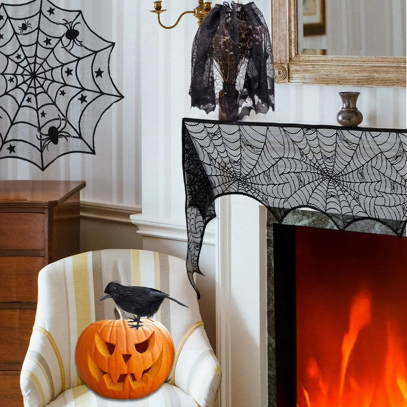 Halloween Tablecloths Spider Web Mantel Towel Bat Spider Table Flag Lampshade Table Decoration Halloween Home Decor Sets - Charlie Dolly