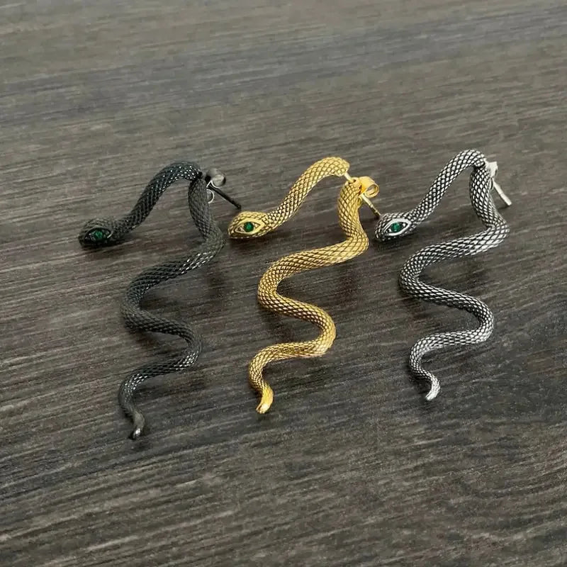 Exaggerated Snake Shape Long Drop Earrings Back Front Hanging Vintage Irregular Earrings for WomenTrendy Halloween Jewelry Gifts - Charlie Dolly