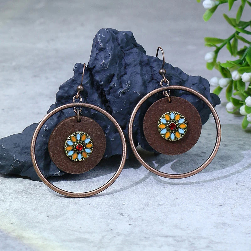 Ethnic Vintage Bohemian Drop Danlge Women's Earrings Bead Wooden Tassel Round Geometric Flower Leaf Long Boho Earrings Jewelry