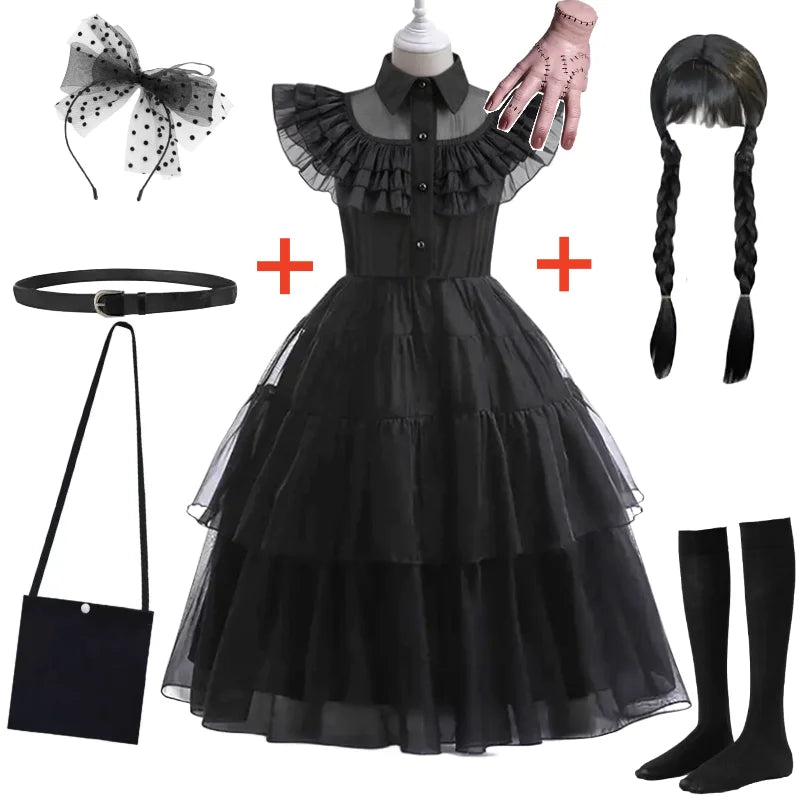 Wednesday Adams Cosplay For Girls Costume 2023 New Vestidos For Kids Carnival Easter Halloween Party Costumes for 3-12 Years - Charlie Dolly
