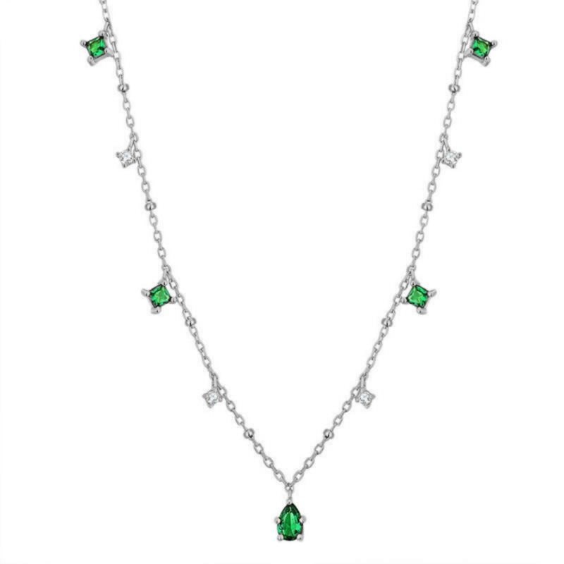 925 Sterling Silver Green Zirconia Drop Necklace Charm Quality Sparkling Choker Party Gift Women&#39;s Fashion Jewelry