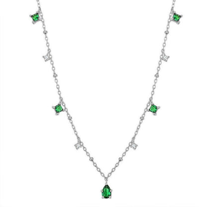 925 Sterling Silver Green Zirconia Drop Necklace Charm Quality Sparkling Choker Party Gift Women&#39;s Fashion Jewelry