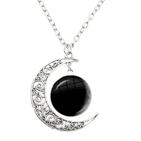 Lunar Phase Glass Dome Pendant Necklace, Full Moon & Eclipse Talisman