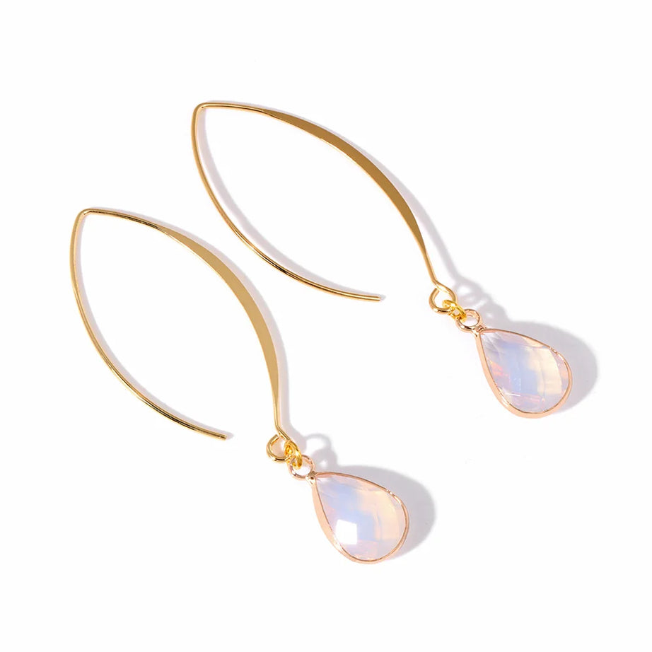 Natural Stone Teardrop Dangle Earrings, Amethyst Rose Quartz Elegant Party Jewelry
