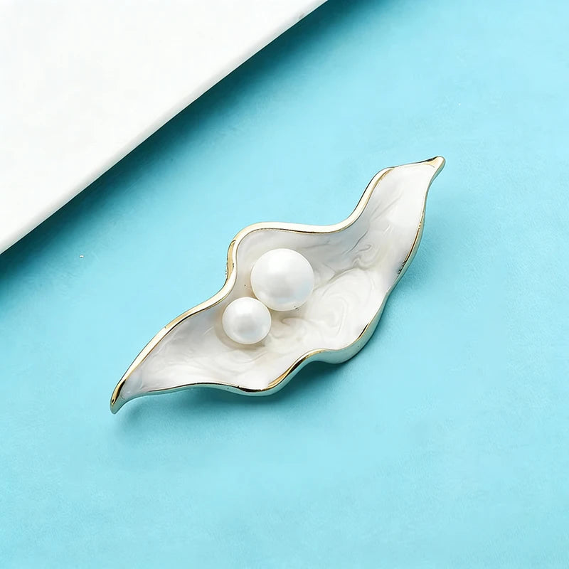 Wuli&baby Pearl Shell Flower Brooches For Women 2-color Enamel Office Party Brooch Pins Gifts