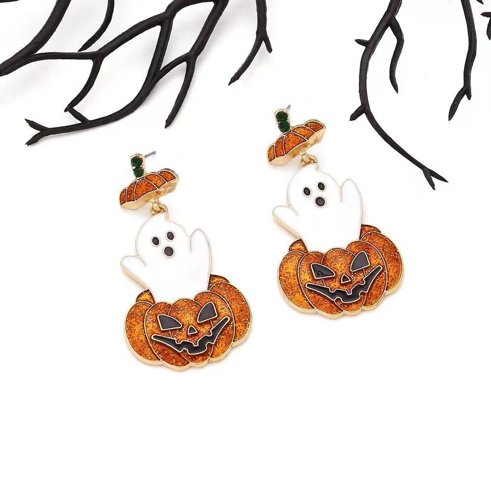 Exaggerated Colored Rhinestone Pumpkin Earrings Personality Creativity Retro Halloween Female Earrings - Charlie Dolly