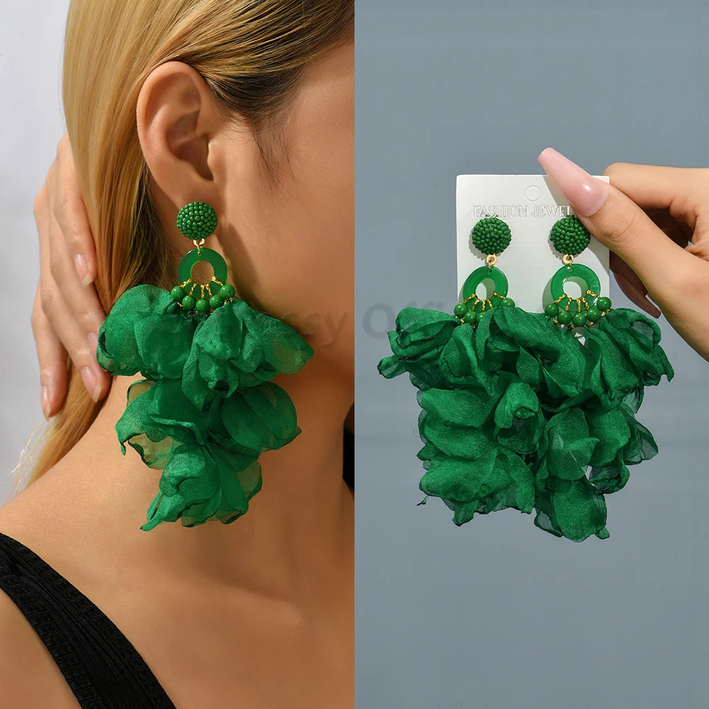 Boho Multicolor Cotton Flower Petal Dangle Earrings For Women Luxury Elegant Handmade Beaded Tassel Ear Pendant Fashion Jewelry
