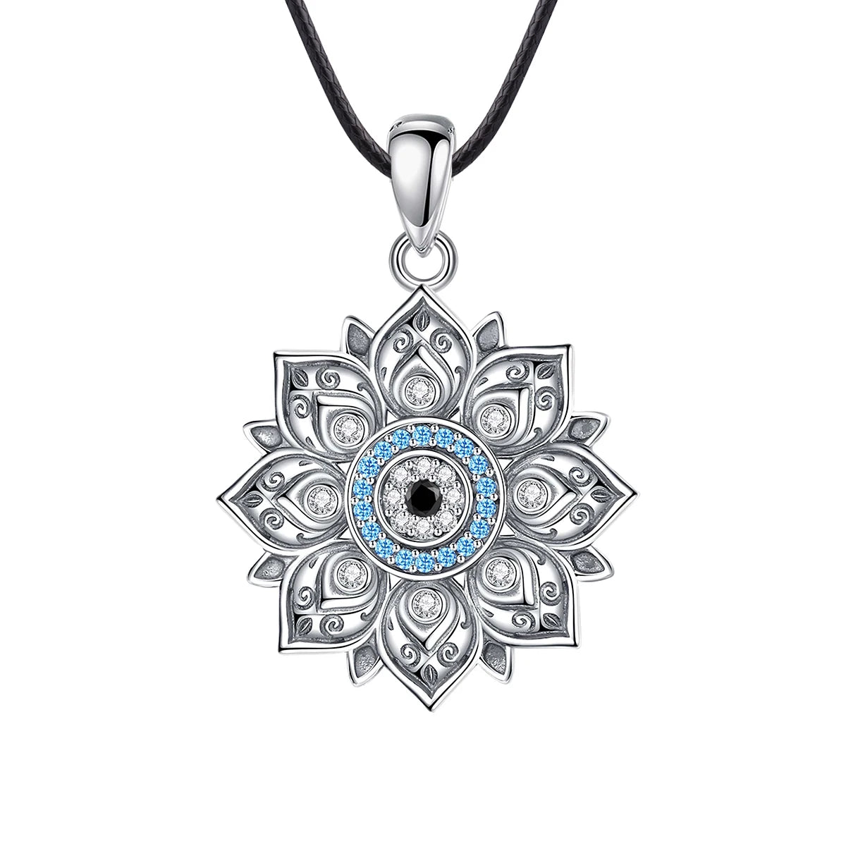 Eudora 925 Sterling Silver Lotus Evil Eye Necklace for Women Man Vintage Evil Eye Lotus Flower Pendant Personality Jewelry Gift