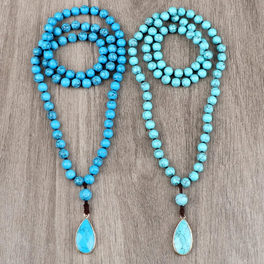 Turquoise Bead Long Sweater Chain Necklace Jewelry