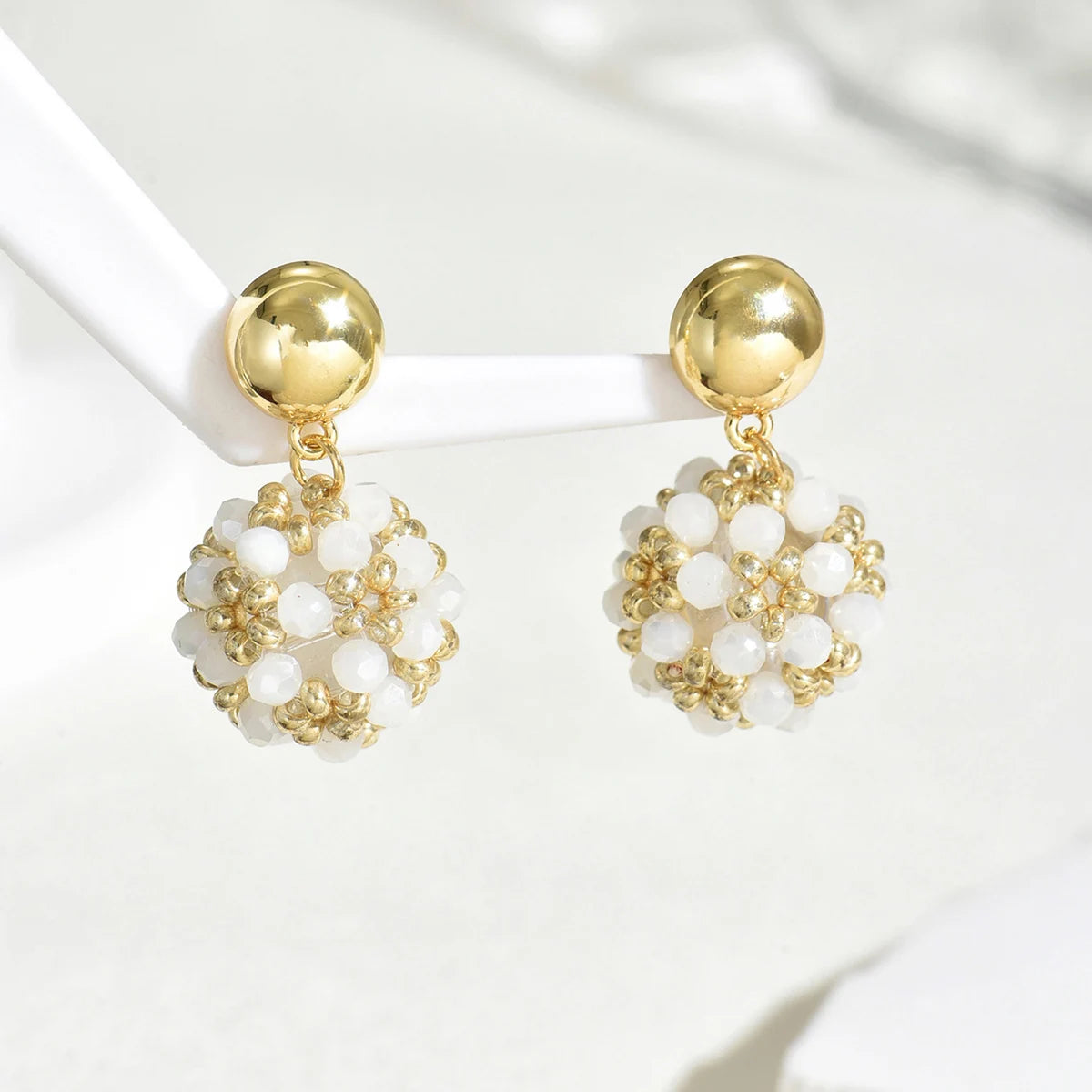 Boho Exquisite Ball Crystal Beads Drop Earrings for Women Girls Summer Handmade Geomotric Beaded Earrings Fashion Jewelry Gifts
