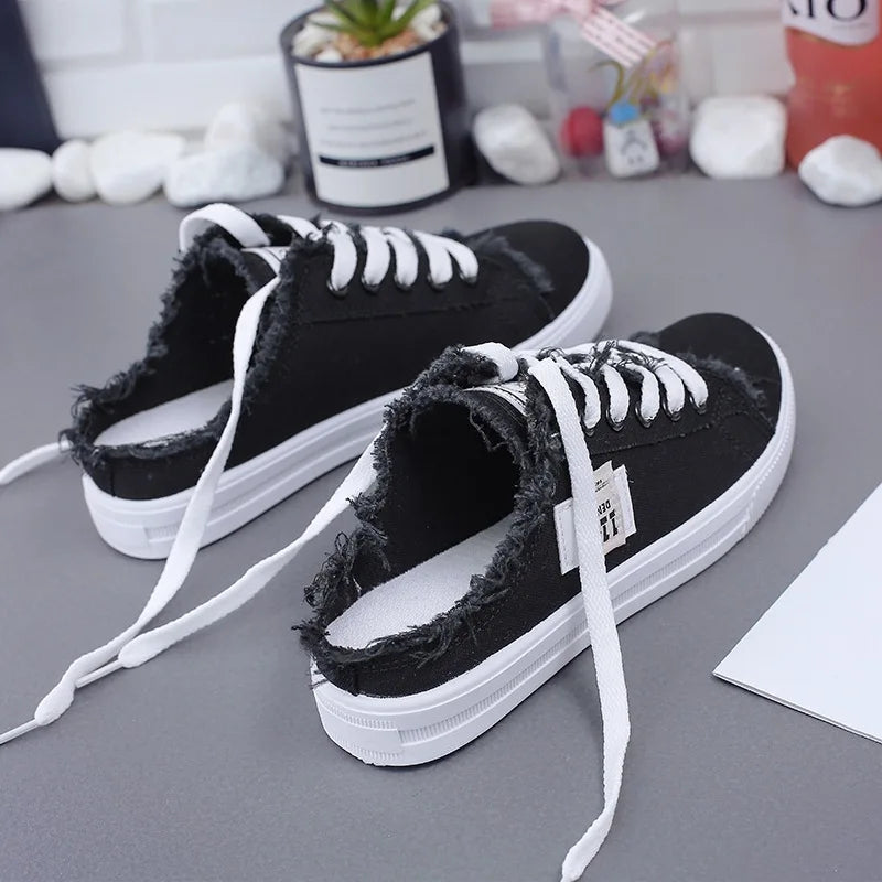 2023 New Spring Summer Women Canvas Shoes flat sneakers women casual shoes low upper lace up white shoes Charlie Dolly