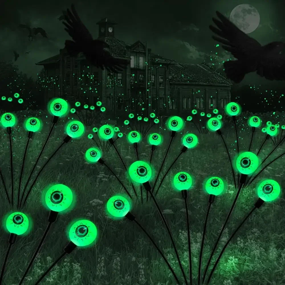 2024 Halloween Outdoor Solar Powered Scary Eyeball Lights Led Green Eyeball Blinking Firefly Lights Waterproof Solar Path Lights - Charlie Dolly