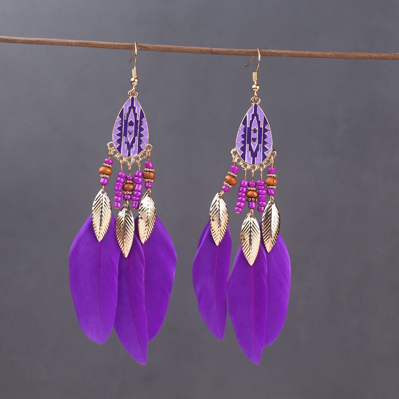 Boho Long Feather Dangle Women's Earrings Beach Long Tassel Beads Handmade Flower Enamel Earrings Bride Wedding Pendientes Mujer - Charlie Dolly