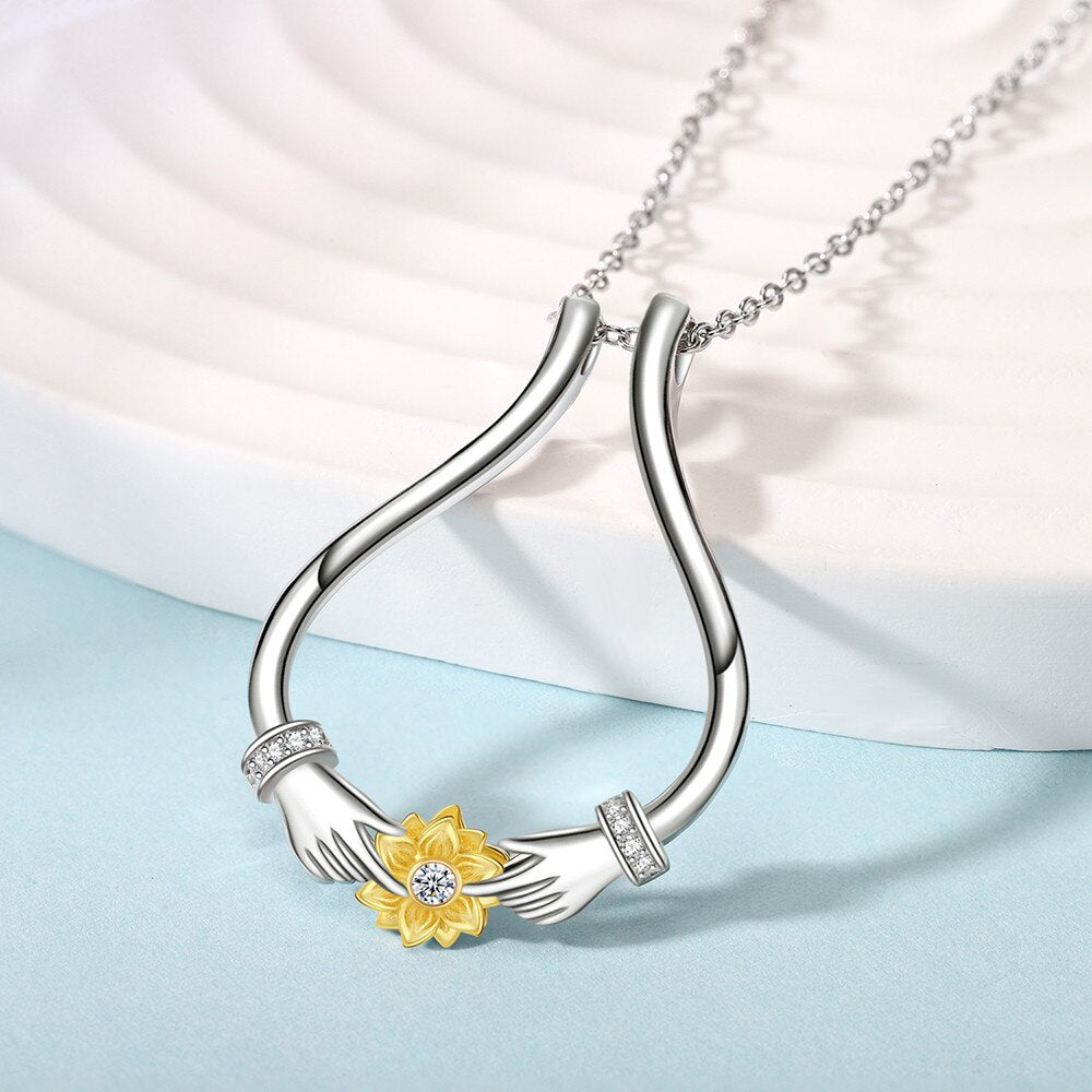 Slovecabin 925 Sterling Silver Sunflower Clear CZ Ring Holder Necklace Adjustable Choker Chain Femme Collar Wedding Fine Jewelry - Charlie Dolly