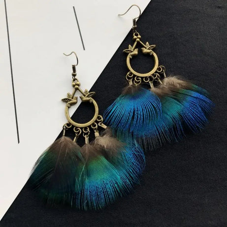 Peacock Feather Statement Drop Earrings Jewelry