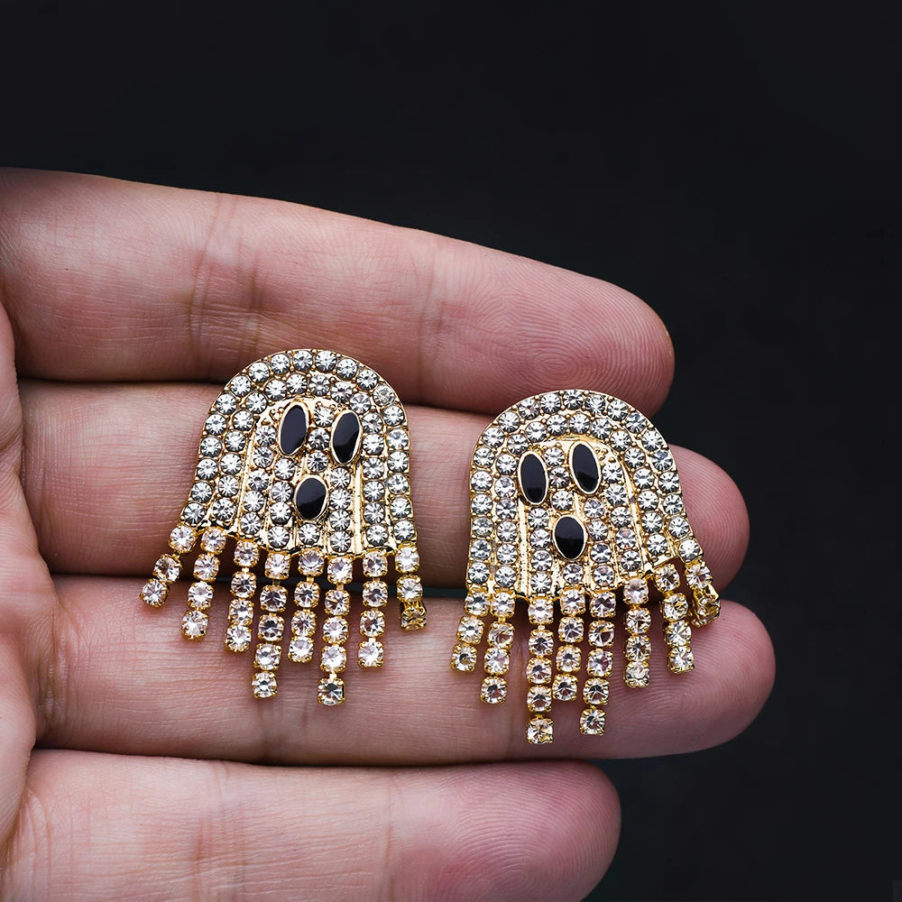 Rongwo Cute Halloween Ghost Stud Earrings Encrusted Crystal Sparkling Quality Jewelry Gift for Women Girls Fashion Earrings - Charlie Dolly