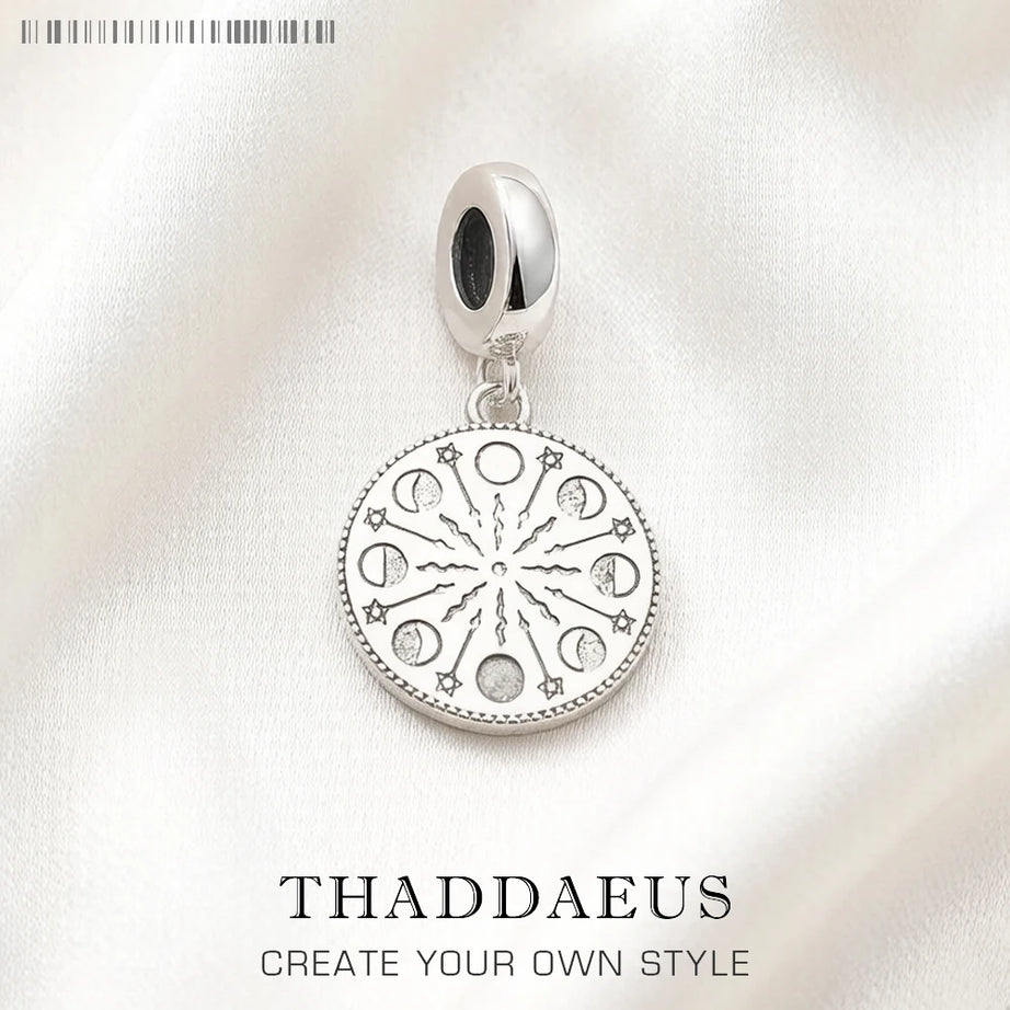 Moon Phase Dangle Charm Pendant, S925 Sterling Silver Celestial Talisman