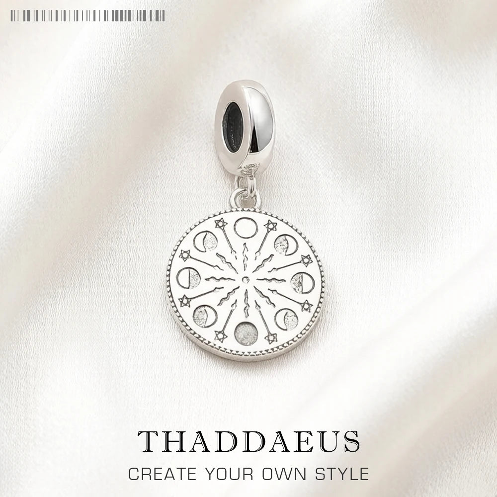 Moonphase Pendant 925 Sterling Silver Dangle Charm Women Men Vintage Fine Jewelry