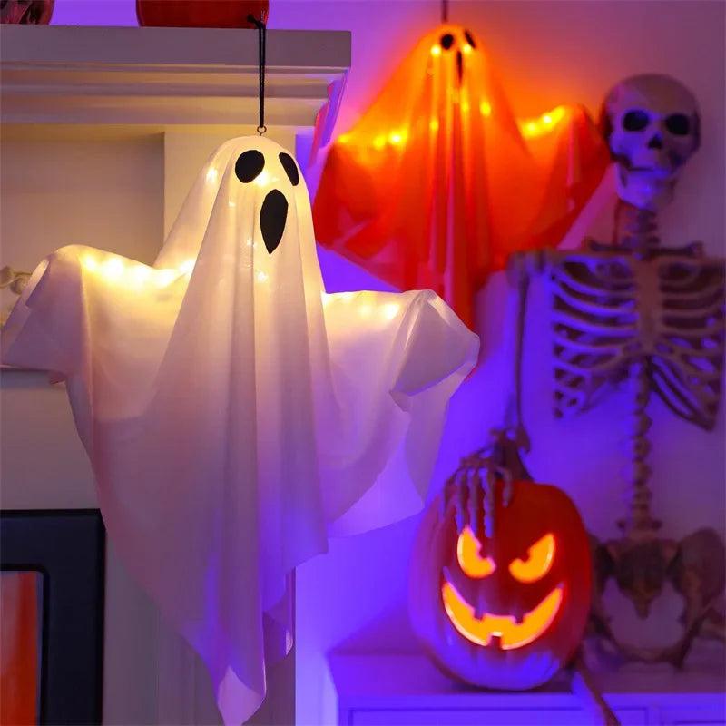 2024 LED Glow Ghost Party Halloween Decoration for Home Indoor Outdoor Haunted House Bar Hanging Horror Props with Lights - Charlie Dolly