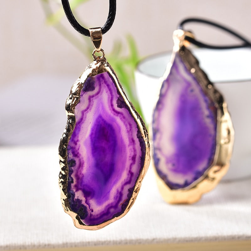 Fashion Irregular Magic Agate Piece Crystal Color Quartz Stone Natural Gold Pendant Necklace Jewelry Reiki Healing Gift - Charlie Dolly