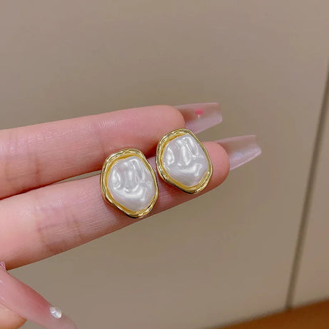 Irregular Pearl Gold Side Stud Earrings Jewelry