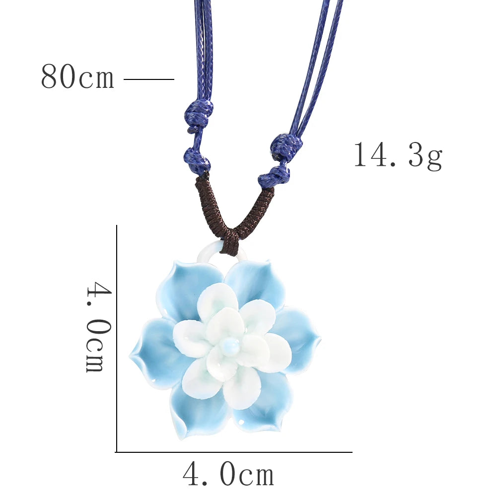 3D Lotus Flowers Pendant Ceramic Necklace Chinese Traditional Style Buddhism Yoga Meditation Jewelry Decor Hanging Hand Craft