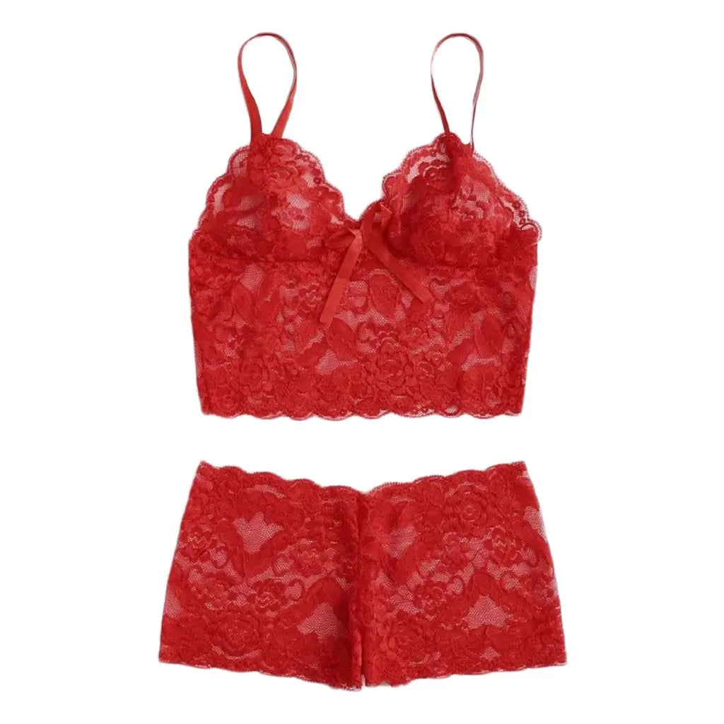 Sexy Women Lingerie Set Thin Lace Flower Printed Underwear Suit Female Adjustable Shoulder Underwear Sleepwear Briefs Set белье - Charlie Dolly