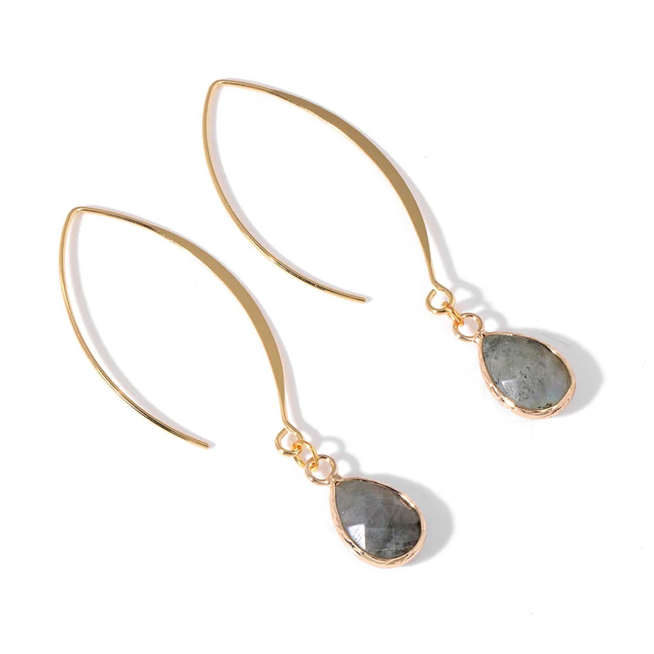 Natural Stone Teardrop Dangle Earrings, Amethyst Rose Quartz Elegant Party Jewelry