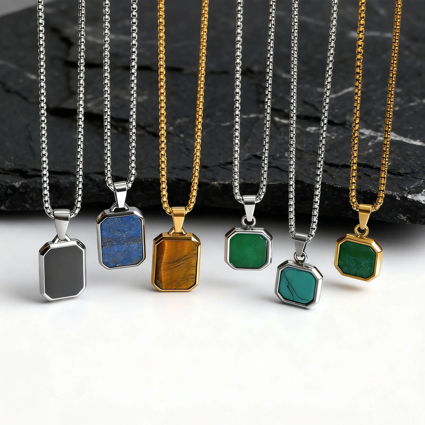 Natural Stone and Stainless Steel Hip Hop Pendant Necklace for Men