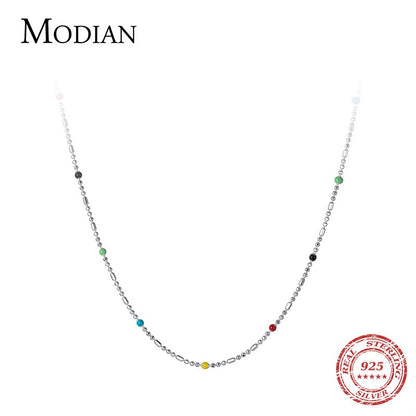 Modian 925 Sterling Silver Rainbow Color Crystal Fashion Necklace For Women Shiny Simple Long Chain Choker Fine Jewelry Gift