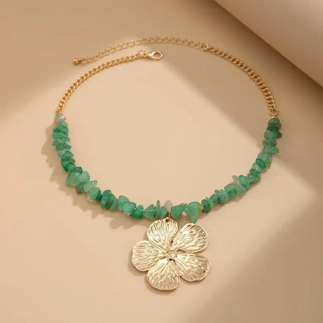 Boho Irregular Natural Stone Necklace For Women Exquisite Metal Flower Clavicle Chain Beach Party Jewelry Accessories Gift - Charlie Dolly