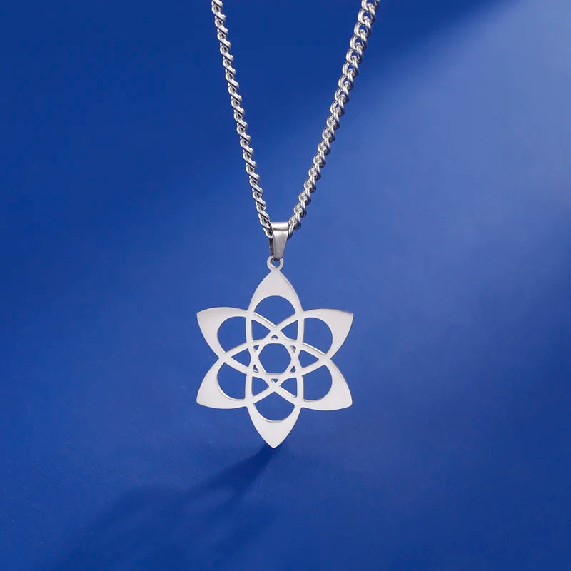 LIKGREAT Chakra Lotus Flower Star of David Hebrew Pendant Necklace Religious Amulet Stainless Steel Women Jewish Jewelry Gift