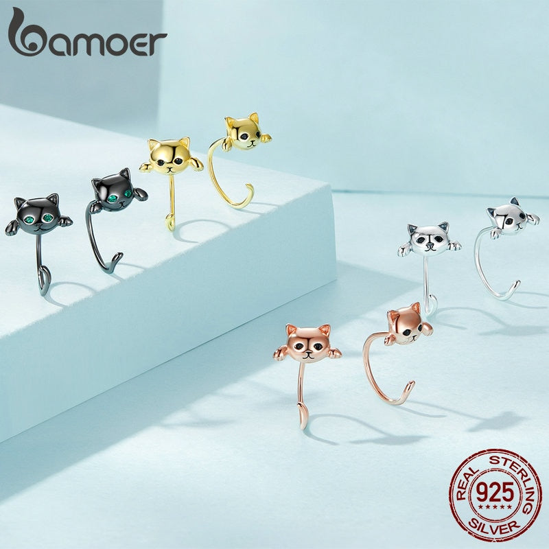 BAMOER Genuine 925 Sterling Silver Minimalist Cute Tail Stud Earrings for Women Animal Fashion Jewelry Orecchini 4 Colors SCE965 - Charlie Dolly