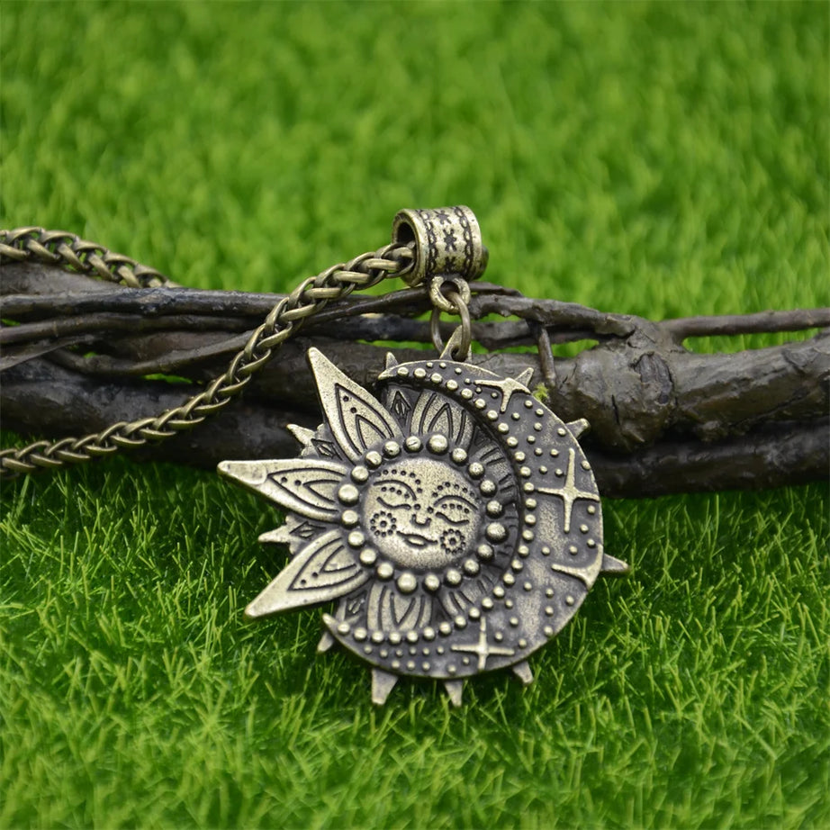 Wiccan Sun Moon Star Mandala Lotus Amulet Necklace, Sacred Witchy Talisman