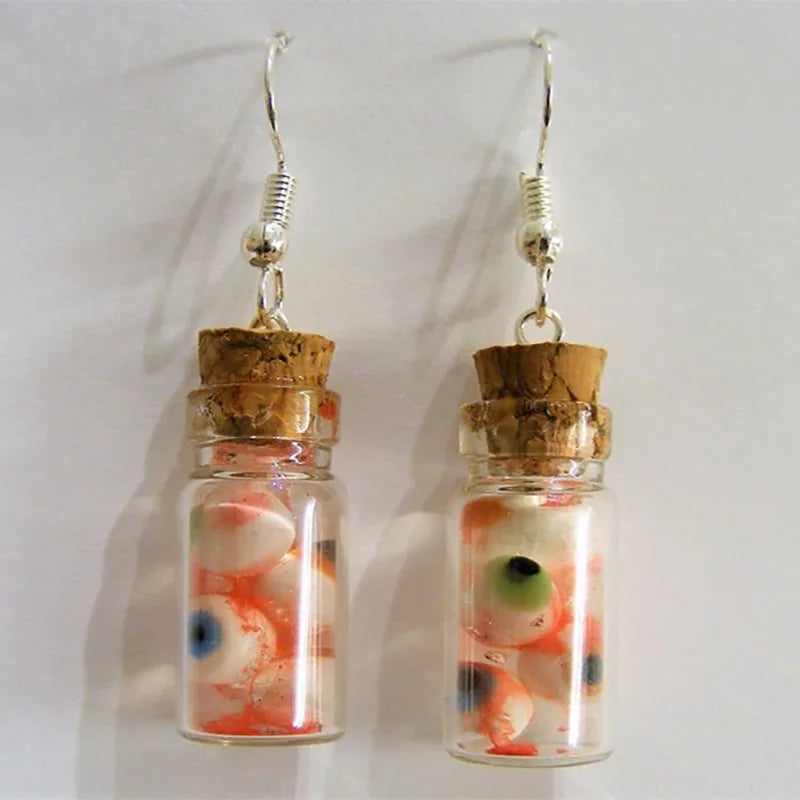 Halloween earrings Eyeballs in a Bottle Earrings Miniature Bottle Eyeball earrings Bottle of Eyes Halloween Jewelry - Charlie Dolly