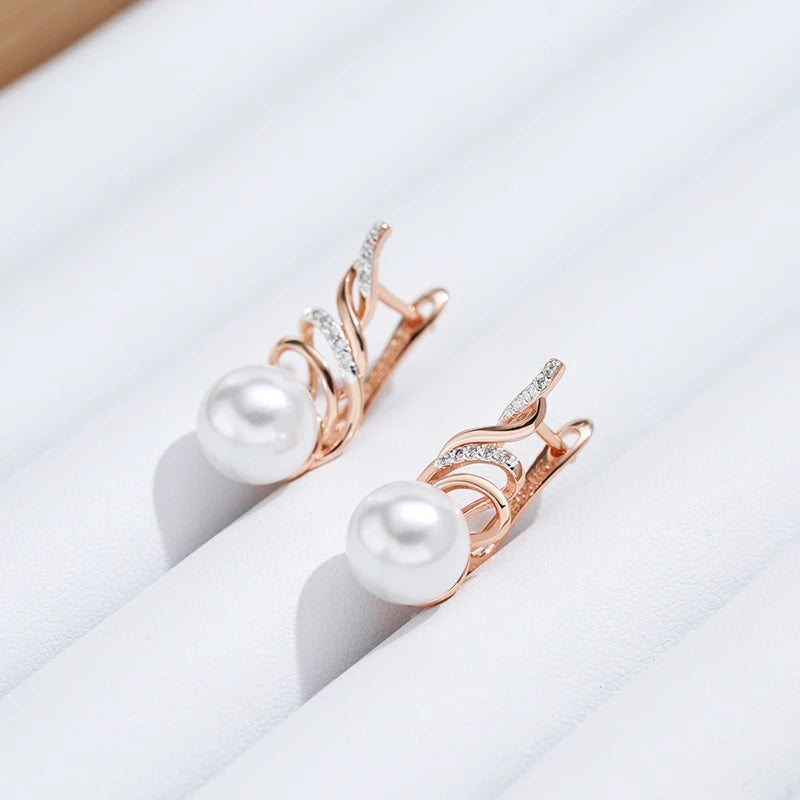 Kinel Fashion Geometry Pearl Drop Earrings for Women 585 Rose Gold Silver Color Mix Natural Zircon Boho Ethnic Wedding Jewelry