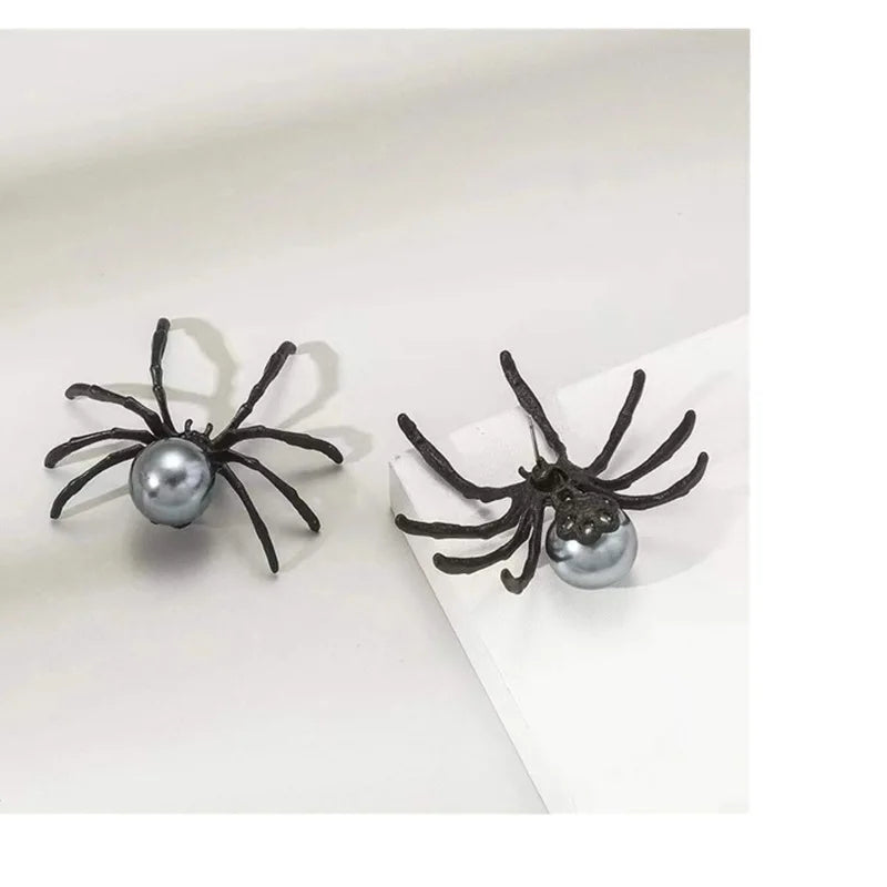 New Fashion Black Spider Pearl Earring Trendy Personality Dark Style Halloween Ear Nail for Women  Alloy Geometric Ear Accessory - Charlie Dolly