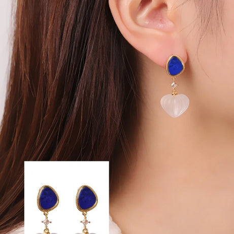 GEEZENCA 925 Silver Lapis Lazuli White Crystal Women's Drop Earrings 18K Gold Heart Waterdrop Dangle Earring Love Gift For Her - Charlie Dolly