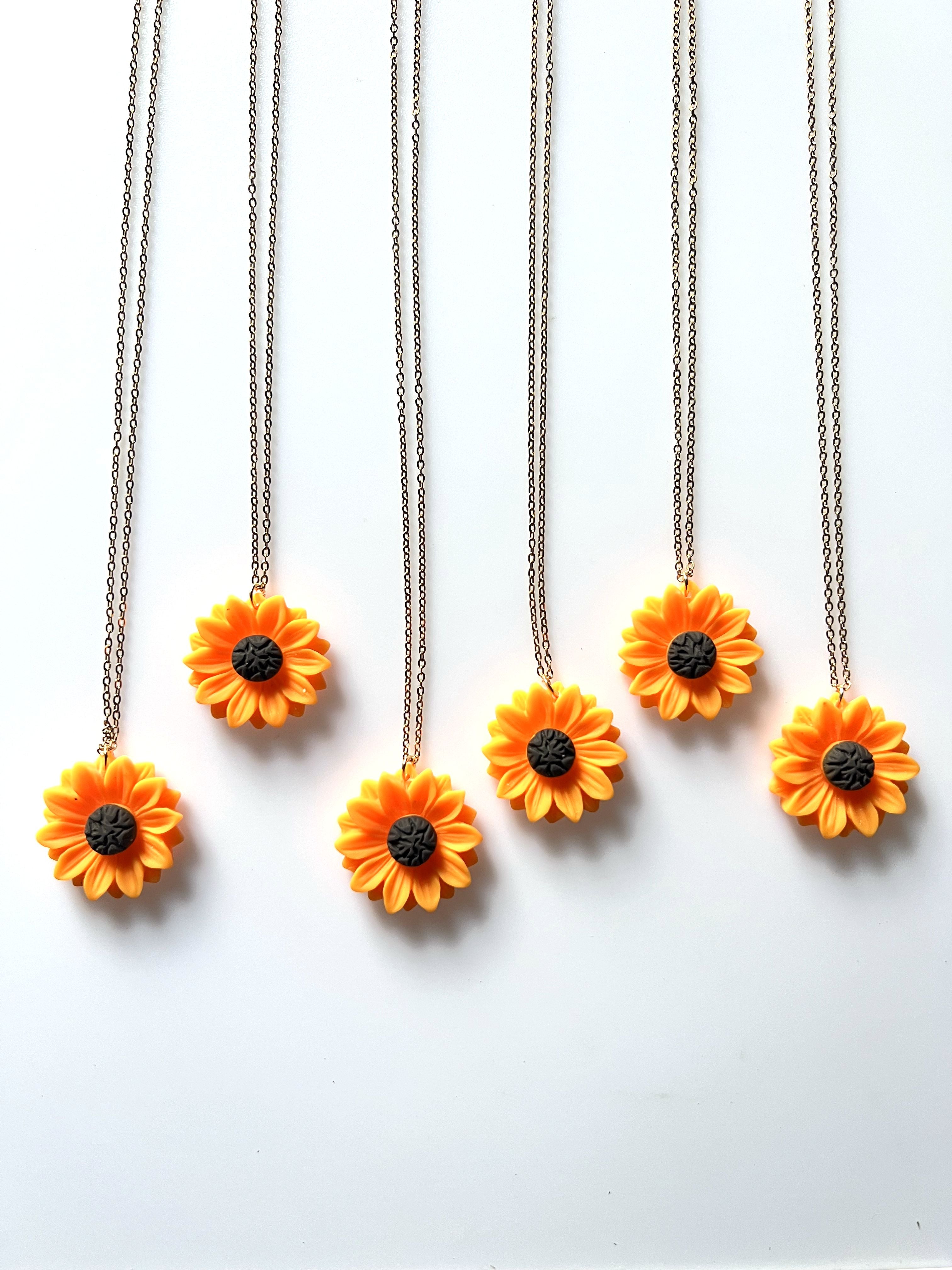 Resin Pendant  Sunflower Necklace for Women Stainless Steel Gold Color Long Chain Jewelry Accessories - Charlie Dolly