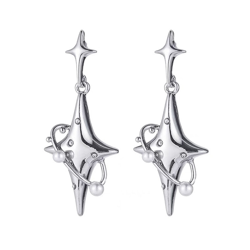 Cool Y2K Star Drop Earrings Hot Girl Harajuku Creative Planet Pearl Crystal Stars Earings Korean Fashion for Women Punk Jewelry - Charlie Dolly