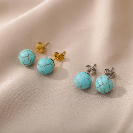 1 Pair Natural Stone Stud Earrings For Women Men Round Turquoises Tiger Eye Lapis Lazuli Beads Earring Fashion Jewelry Gift - Charlie Dolly