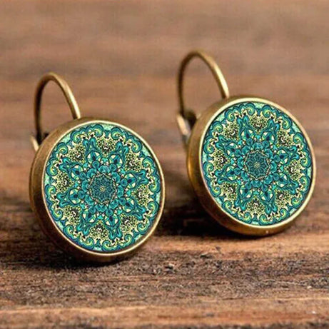 FSUNION بوهو زهرة إسقاط أقراط للنساء مجوهرات خمر نمط هندسي أقراط مستديرة بيجو بوكل دي oreille بوهيميا