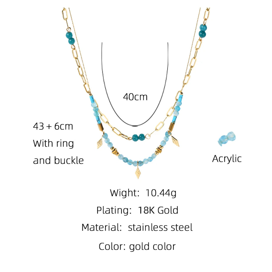 Blue Acrylic Bead Layered Charm Necklace Jewelry