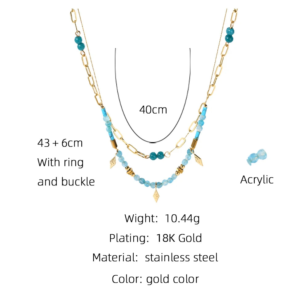 Blue Acrylic Bead Layered Charm Necklace Jewelry