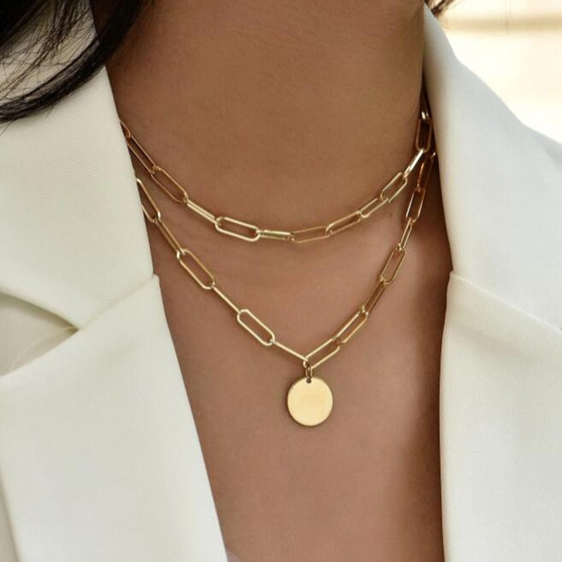 Popular Charm Layered Necklace, Round Necklace, Gold Jewelry, Fashion Accessory