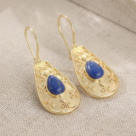 Court Style Vintage Synthetic Lapis Lazuli Waterdrop Dangle Earrings for Women Luxury Elegant Banquet Celebration Jewelry Crafts - Charlie Dolly