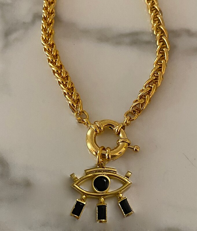 Fashion Classic White Rice Beads White Shell Stone Short Necklace Retro Charm Moon Eyes Pendant Jewelry Christmas Halloween Gift - Charlie Dolly