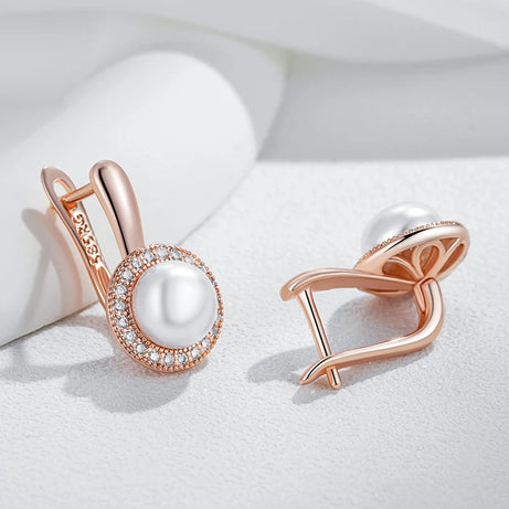 Rose Gold Pearl Zircon Drop Earrings Jewelry