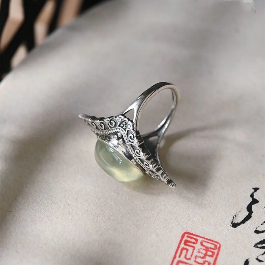 Natural Rose Quartz Oval Gemstone Ring - Vintage Boho Silver Plated Handmade Jewelry for Women Gift Party & Daily Wear - Charlie Dolly