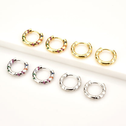 Andywen 100% 925 Sterling Silver Colorful Rainbow Clips Hoops Earring Huggies Middle 8mm Piercing Pendiente Women Circle Jewelry